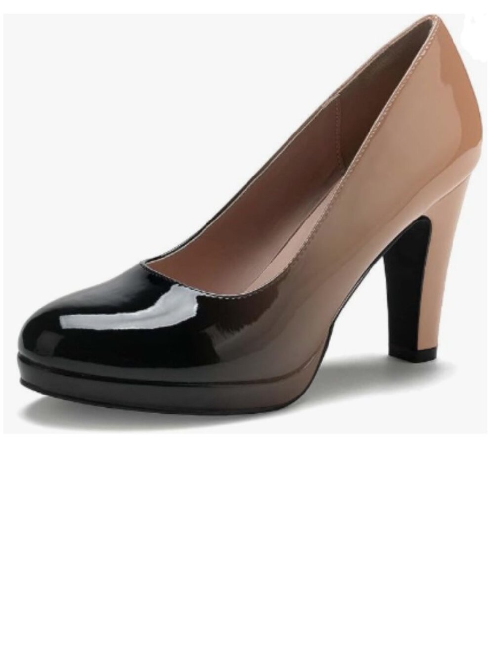 miss left Nude Gradient Low Platform Chunky High Heel Slip On Round Toe Pump